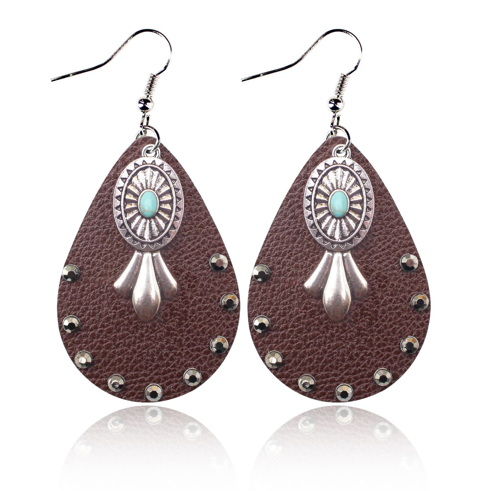 Wholesale Bohemian Hollow Mesh Feather Leather Earrings